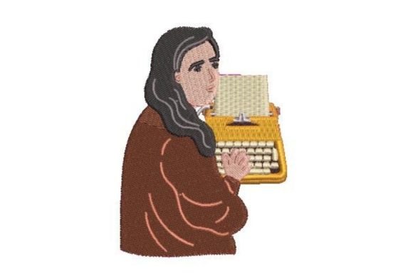 Charming Woman Using a Typewriter Design