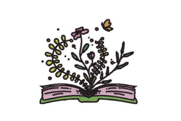 Open Book with Flowers: A Charming Embroidery Design